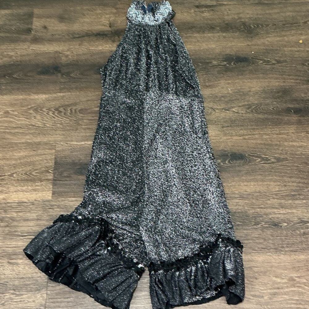 Black Shimmer Halter Romper – Sequin Trim – Party Style